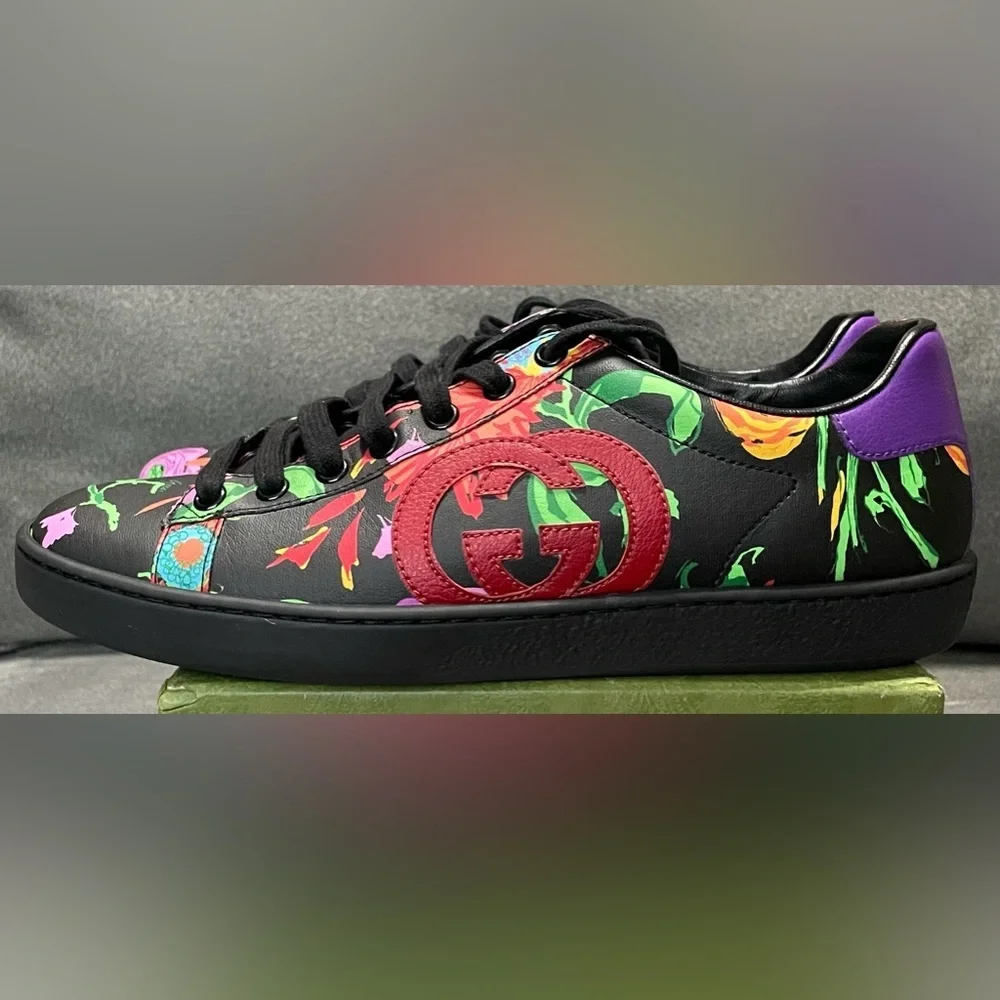 SOLD SOLD SOLD Gucci Ken Scott Ace Sneakers Infinity Jenni Black Floral Print - Picture 3 of 11